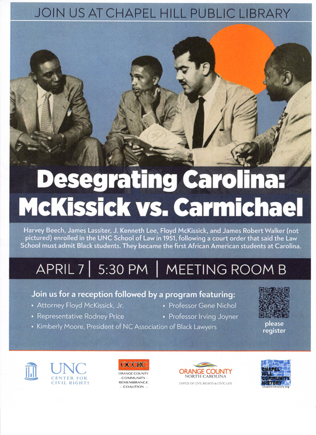 Desegregating Carolina event flyer with link to program booklet