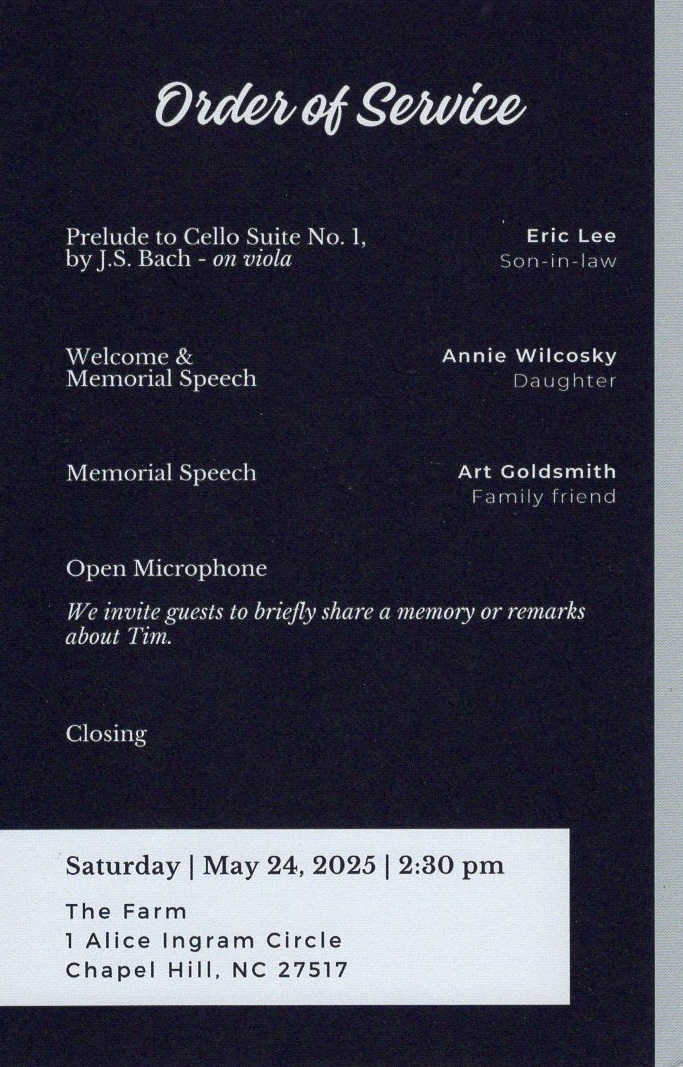 Photo of the program from Tim Wilcosky's memorial celebration