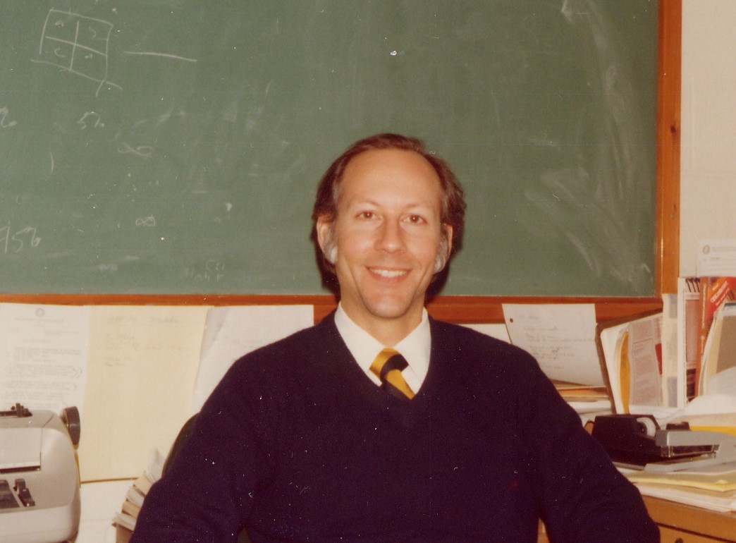 Photo of Vic Schoenbach in his 1st office (222a Rosenau Hall), 1981